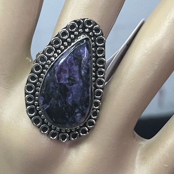 Artisan Charoite 925 Silver Ring Sz 8 - Picture 8 of 9